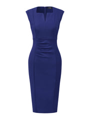 Sheath Pencil Sleeveless Pleated Front Elegant Business Dress