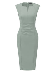 Sheath Pencil Sleeveless Pleated Front Elegant Business Dress