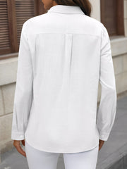Solid Color Collared Rolled Sleeves Button Down Shirt