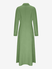 Solid Color Collared Long Sleeve Pockets Slit Dress