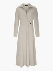 Solid Color Collared Long Sleeve Pockets Slit Dress