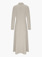 Solid Color Collared Long Sleeve Pockets Slit Dress
