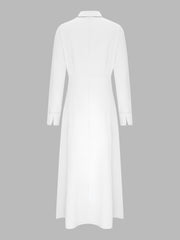 Solid Color Collared Long Sleeve Pockets Slit Dress