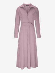Solid Color Collared Long Sleeve Pockets Slit Dress