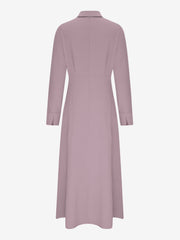 Solid Color Collared Long Sleeve Pockets Slit Dress