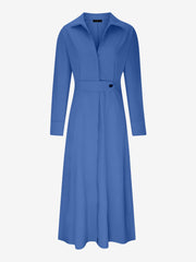 Solid Color Collared Long Sleeve Pockets Slit Dress