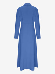 Solid Color Collared Long Sleeve Pockets Slit Dress