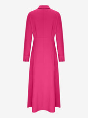 Solid Color Collared Long Sleeve Pockets Slit Dress