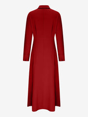 Solid Color Collared Long Sleeve Pockets Slit Dress