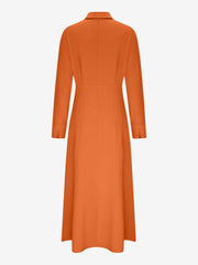Solid Color Collared Long Sleeve Pockets Slit Dress