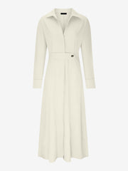 Solid Color Collared Long Sleeve Pockets Slit Dress