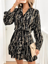 Graphic V Neck Long Sleeves Ruffled Layered Mini Dress