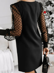 Polka Dot Mesh Long Sleeves Mini Sheath Dress