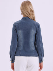 Casual Denim Classic Stand Collar Long Sleeve Jean Jacket