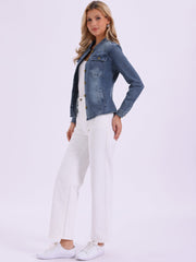 Casual Denim Classic Stand Collar Long Sleeve Jean Jacket