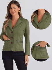 Faux Suede Lapel Collar Cowgirl 2 Button Blazer Jacket