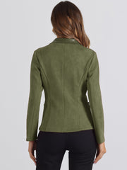 Faux Suede Lapel Collar Cowgirl 2 Button Blazer Jacket