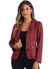 Faux Suede Lapel Collar Cowgirl 2 Button Blazer Jacket