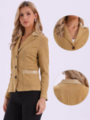 Faux Suede Lapel Collar Cowgirl 2 Button Blazer Jacket