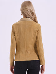 Faux Suede Lapel Collar Cowgirl 2 Button Blazer Jacket
