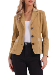 Faux Suede Lapel Collar Cowgirl 2 Button Blazer Jacket