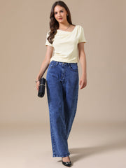 Short Sleeves Ruched Going Out Cropped Blouse
