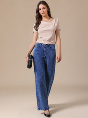 Short Sleeves Ruched Going Out Cropped Blouse