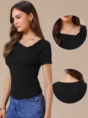 Short Sleeves Ruched Going Out Cropped Blouse