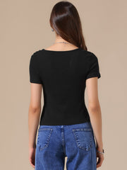 Short Sleeves Ruched Going Out Cropped Blouse