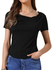 Short Sleeves Ruched Going Out Cropped Blouse