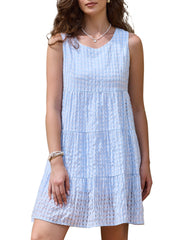 Gingham Sundress Sleeveless Plaid Flowy Swing Tiered Dress