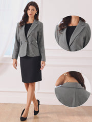 Houndstooth Notched Lapel One Button Office Work Blazer