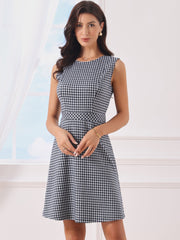 Plaid Sleeveless Fit and Flare Houndstooth Work Dress