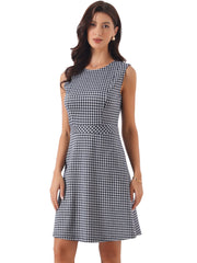 Plaid Sleeveless Fit and Flare Houndstooth Work Dress