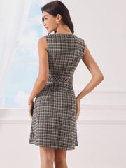 Plaid Sleeveless Fit and Flare Houndstooth Work Dress
