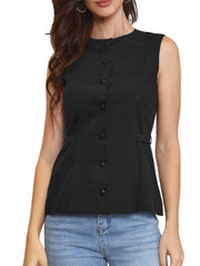 Crew Neck Button Down Business Casual Vest Tops