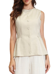 Crew Neck Button Down Business Casual Vest Tops