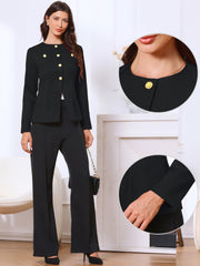 Collarless Button Down Long Sleeve Peplum Jackets