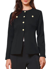 Collarless Button Down Long Sleeve Peplum Jackets