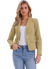 Lapel Collar Long Sleeve One Button Denim Blazer Jean Jacket
