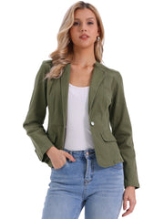 Lapel Collar Long Sleeve One Button Denim Blazer Jean Jacket