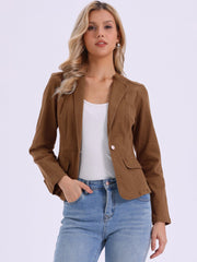 Lapel Collar Long Sleeve One Button Denim Blazer Jean Jacket