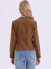 Lapel Collar Long Sleeve One Button Denim Blazer Jean Jacket