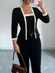 2 Pieces Colorblock Sleeveless Top & Long Sleeves Open Front Jacket Set