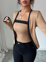 2 Pieces Colorblock Sleeveless Top & Long Sleeves Open Front Jacket Set
