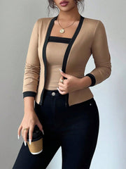 2 Pieces Colorblock Sleeveless Top & Long Sleeves Open Front Jacket Set