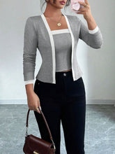 2 Pieces Colorblock Sleeveless Top & Long Sleeves Open Front Jacket Set