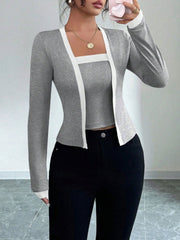 2 Pieces Colorblock Sleeveless Top & Long Sleeves Open Front Jacket Set