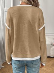 Round Neck Long Sleeves Colorblock Tops