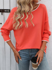 Round Neck Drop Shoulder Colorblock Blouse